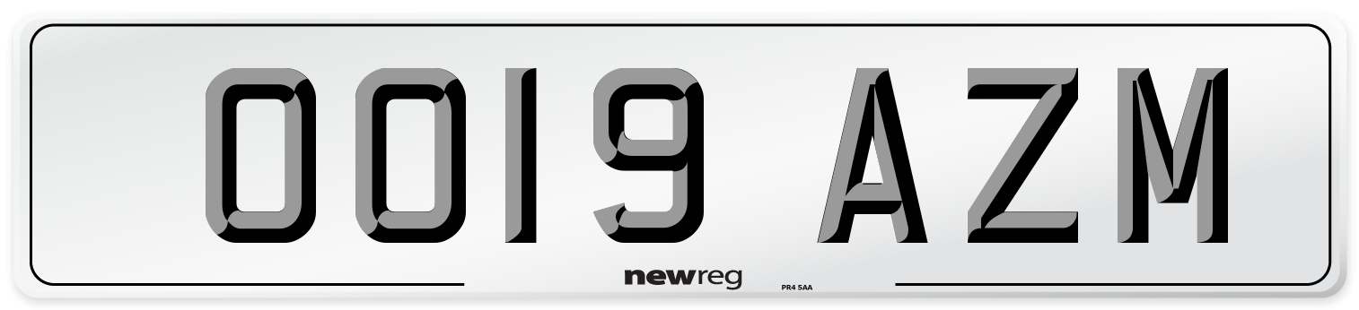OO19 AZM Number Plate from New Reg